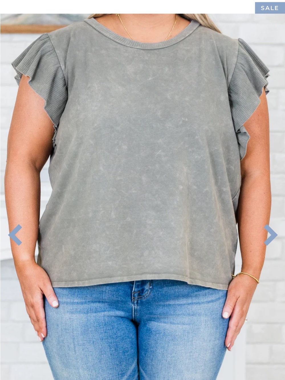 Washed Charcoal Ruffle Sleeve Women’s Top